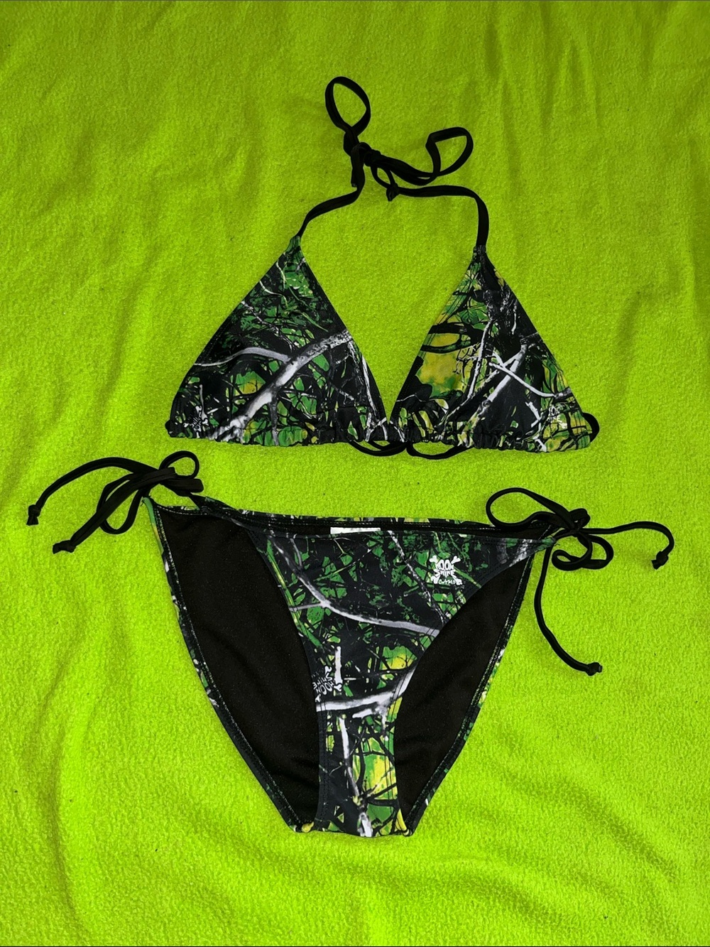 Green Camo Triangle Tie-Side Bikini Set - Women's Swim